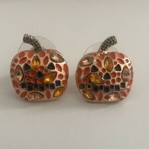 NWOT: Pumpkin Shaped Earrings with Gem Accents